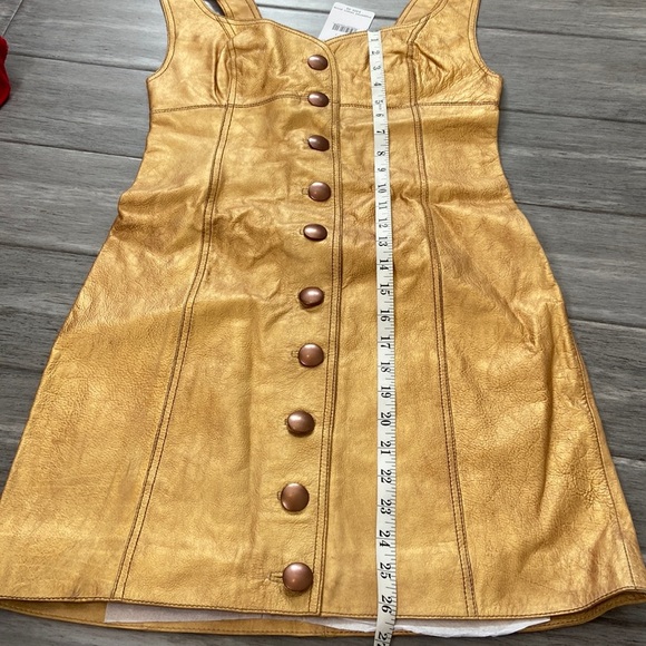 Free People Gold Leather Sleeveless Mini Dress Button Up Metallic Party 90s - Picture 6 of 11